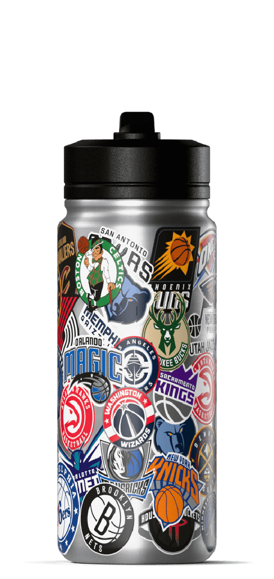 NBA 20oz All Team Sticker Print Kids Water Bottle with Straw Lid - 20 oz