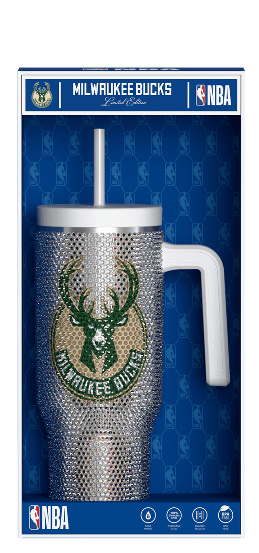 NBA 40oz Bling Voyager Tumbler with Handle in Collectors Box - Milwaukee Bucks