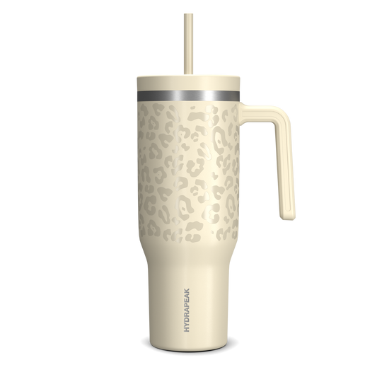 Voyager 40 oz Tumbler With Handle and Straw Lid  - Cream Leopard