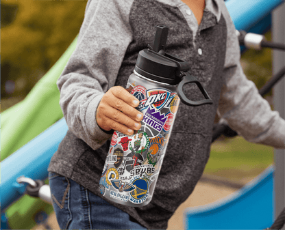 NBA 20oz All Team Sticker Print Kids Water Bottle with Straw Lid NBA 20oz All Team Sticker Print Kids Water Bottle with Straw Lid