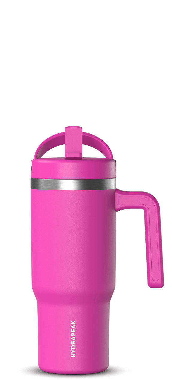 Hydrapeak Kids Voyager 18 oz Stainless Steel Tumbler With Handle and Spill Proof Straw Lid (Fuchsia)