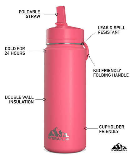 Mini 20oz Stainless Steel Kids Water Bottle with Straw Lid - Neon Crush