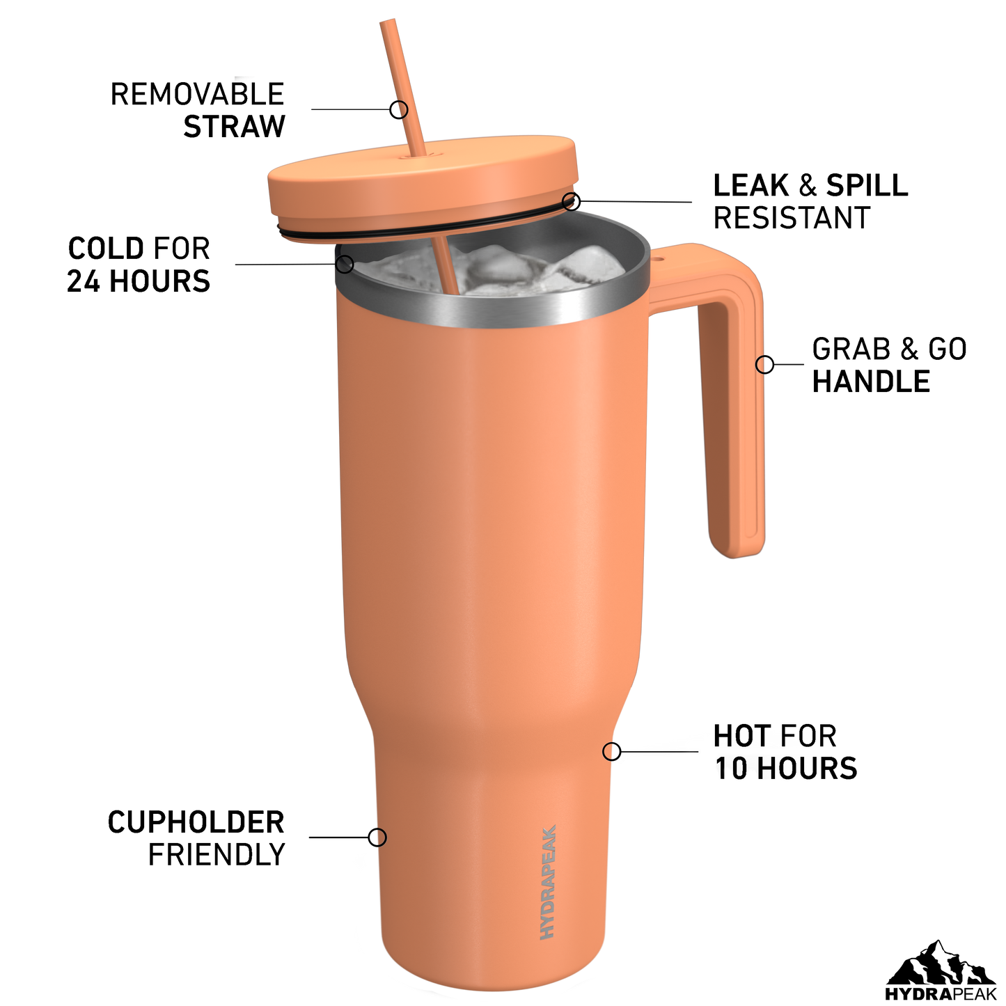 Voyager 40 oz Tumbler With Handle and Straw Lid - Apricot Crush