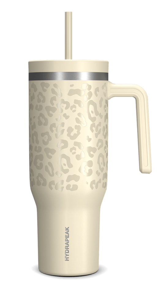 40oz Voyager Tumbler with Straw Lid - Cream Leopard