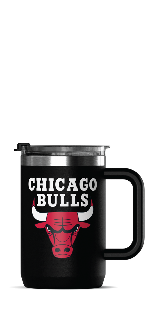 NBA 18oz Insulated Coffee Mug â€“ Stainless Steel Travel Cup with Handle & Flip Lid - Chicago Bulls