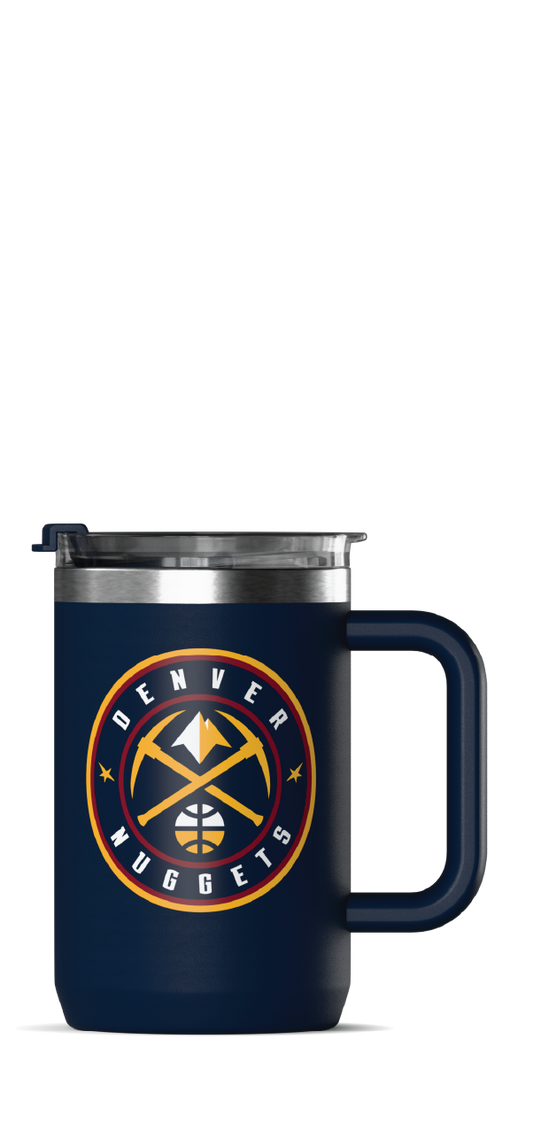 NBA 18oz Insulated Coffee Mug â€“ Stainless Steel Travel Cup with Handle & Flip Lid - Denver Nuggets