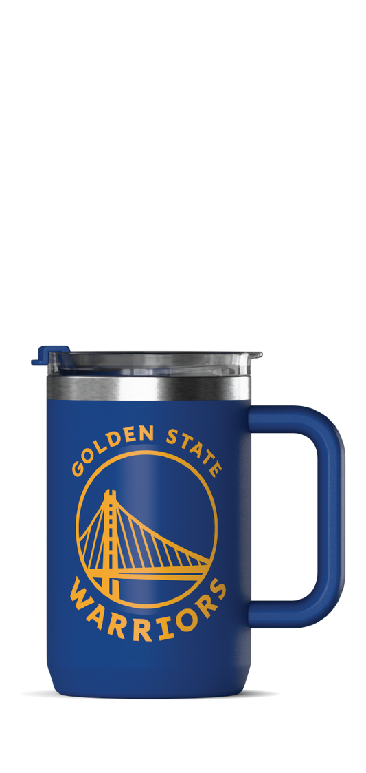 NBA 18oz Insulated Coffee Mug â€“ Stainless Steel Travel Cup with Handle & Flip Lid - Golden State Warriors