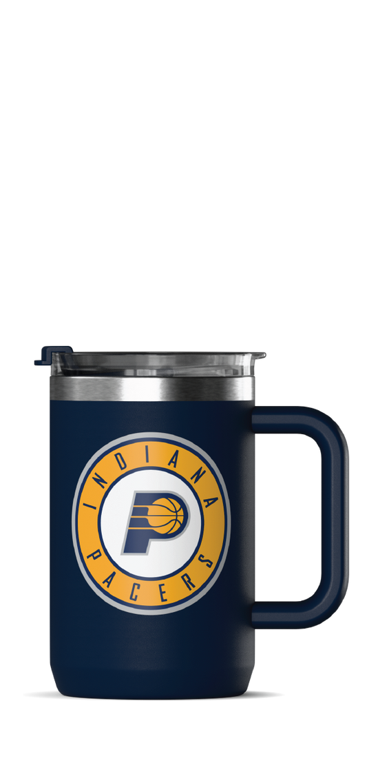 NBA 18oz Insulated Coffee Mug â€“ Stainless Steel Travel Cup with Handle & Flip Lid - Indiana Pacers