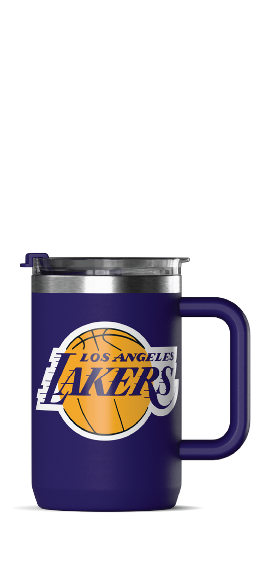 NBA 18oz Insulated Coffee Mug â€“ Stainless Steel Travel Cup with Handle & Flip Lid - Los Angeles Lakers