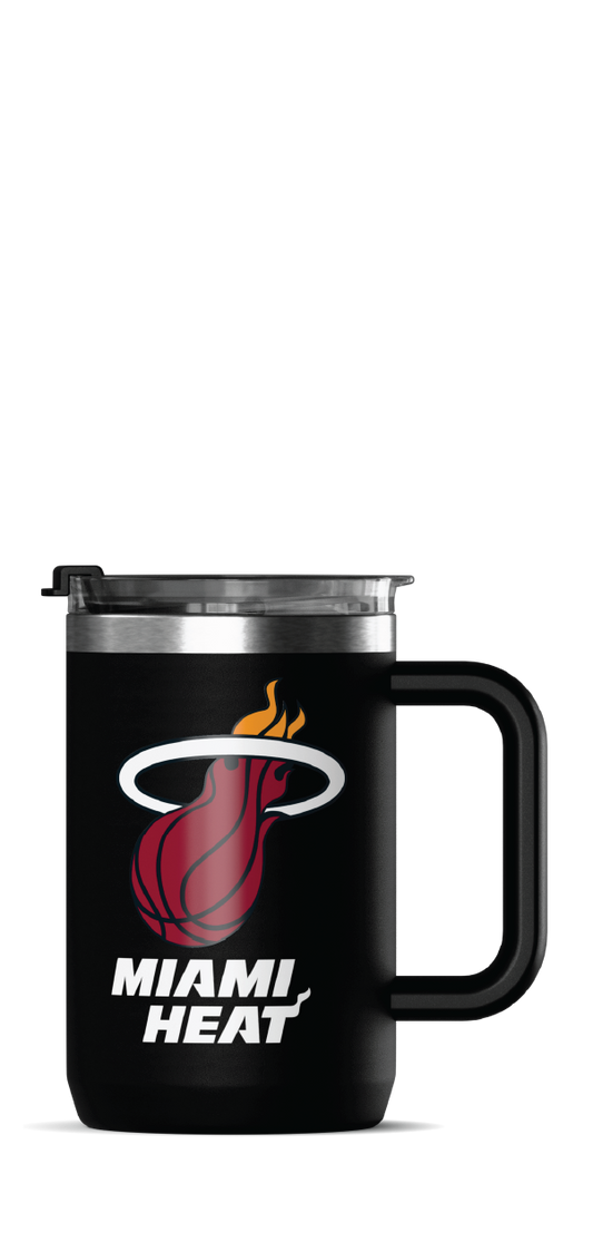NBA 18oz Insulated Coffee Mug â€“ Stainless Steel Travel Cup with Handle & Flip Lid - Miami Heat