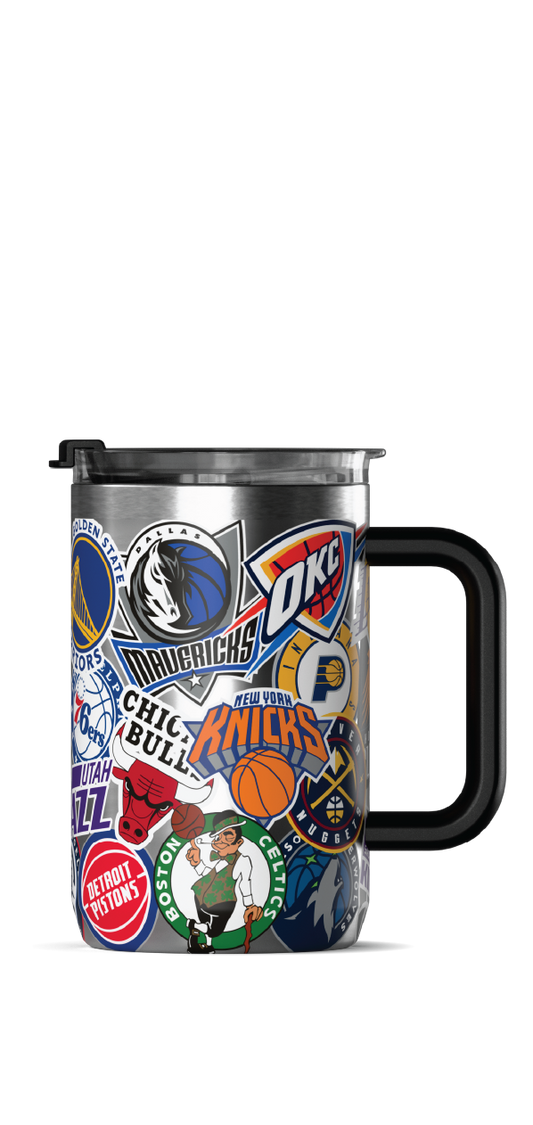 NBA 18oz Insulated Coffee Mug â€“ Stainless Steel Travel Cup with Handle & Flip Lid - Current