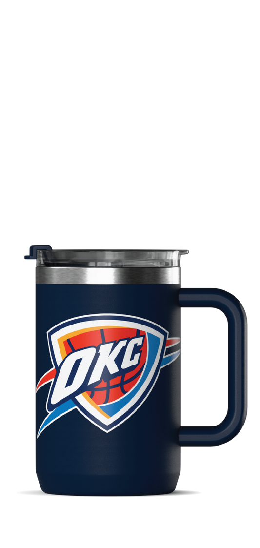 NBA 18oz Insulated Coffee Mug â€“ Stainless Steel Travel Cup with Handle & Flip Lid - Oklahoma City Thunder