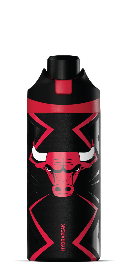NBA 20oz Oasis Insulated Kids Water Bottle â€“ Stainless Steel with Push-Button Chug Lid - Chicago Bulls