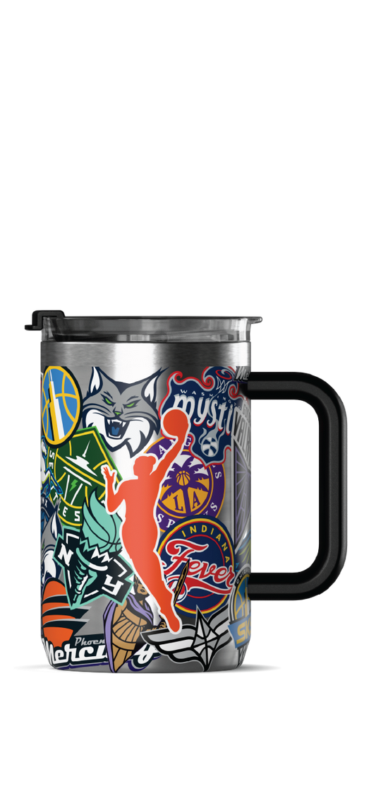 NBA 18oz Insulated Coffee Mug â€“ Stainless Steel Travel Cup with Handle & Flip Lid - WNBA