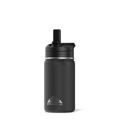 Mini 14oz Stainless Steel Kids Water Bottle with Straw Lid - Black