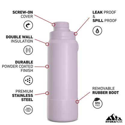 26oz Insulated Water Bottles with Matching Chug Lid and Rubber Boot - Blush