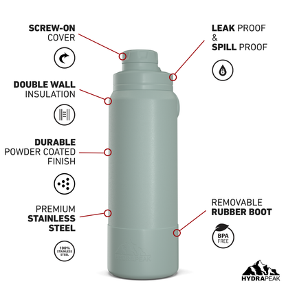 26oz Insulated Water Bottles with Matching Chug Lid and Rubber Boot - Pale Sage