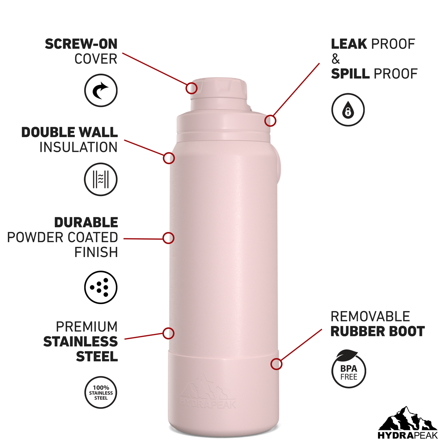 26oz Insulated Water Bottles with Matching Chug Lid and Rubber Boot- Seashell