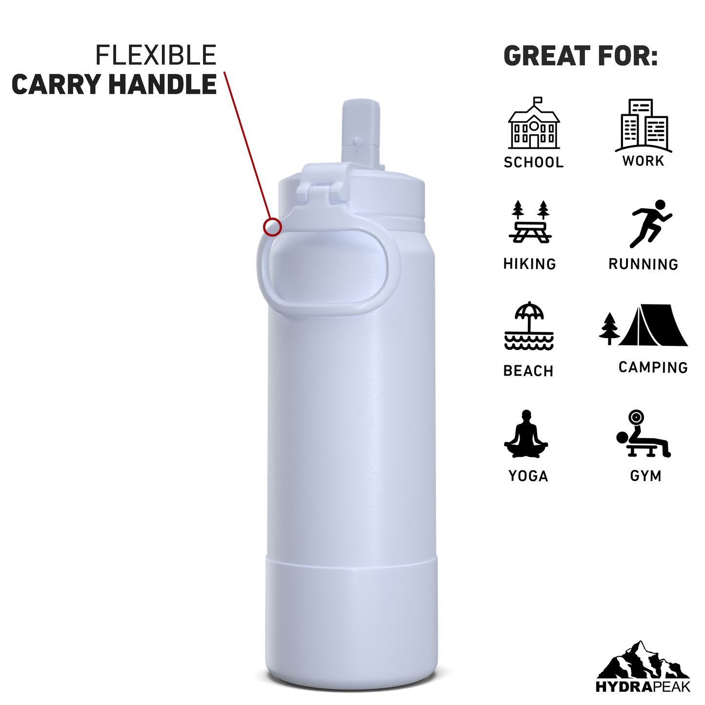 26oz Insulated Water Bottles with Matching Straw Lid and Rubber Boot - Ice