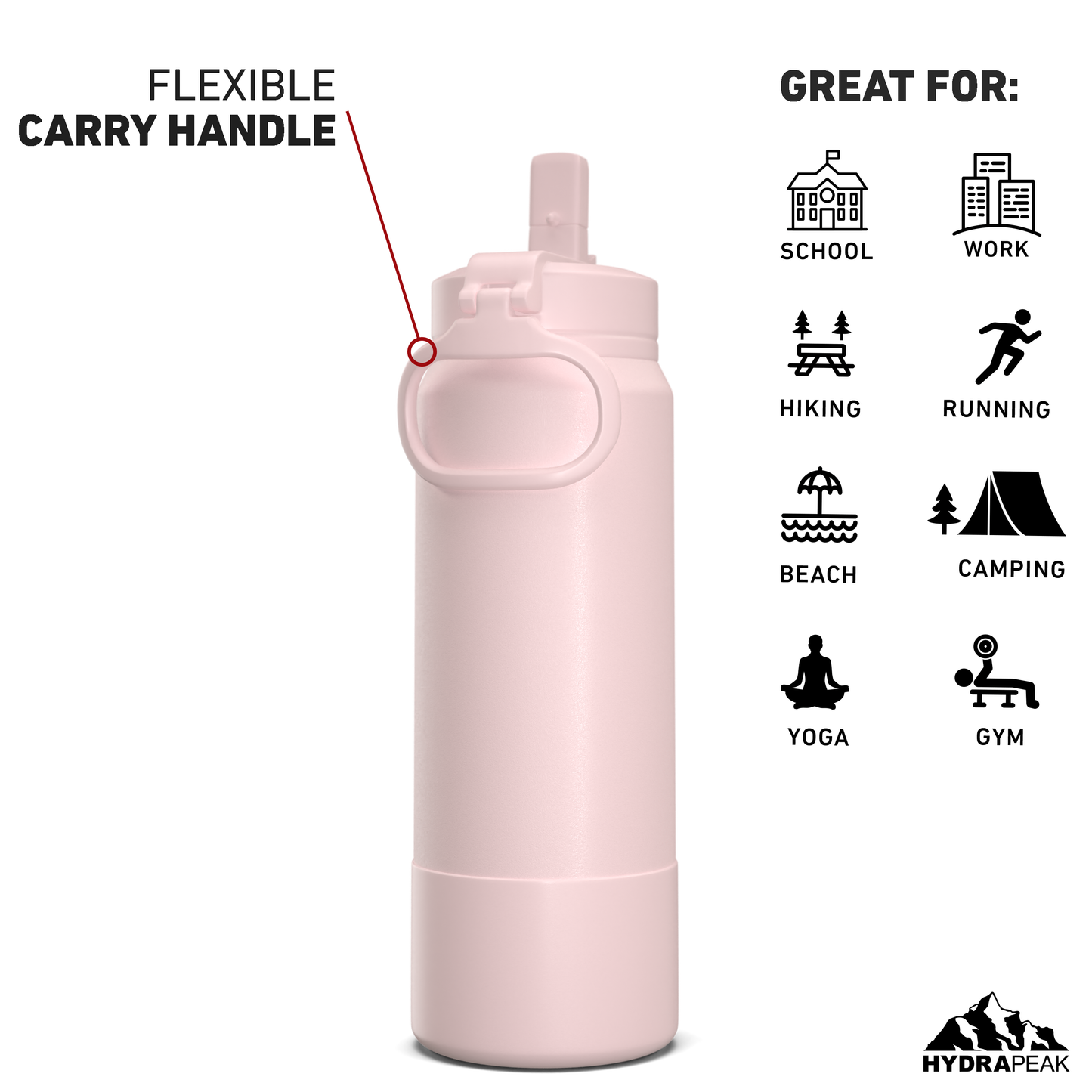 26oz Insulated Water Bottles with Matching Straw Lid and Rubber Boot - Seashell