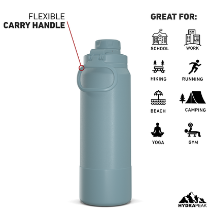 26oz Insulated Water Bottles with Matching Chug Lid and Rubber Boot- Modern Blue