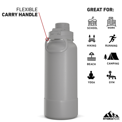 32oz Insulated Water Bottles with Matching Chug Lid and Rubber Boot- Grey