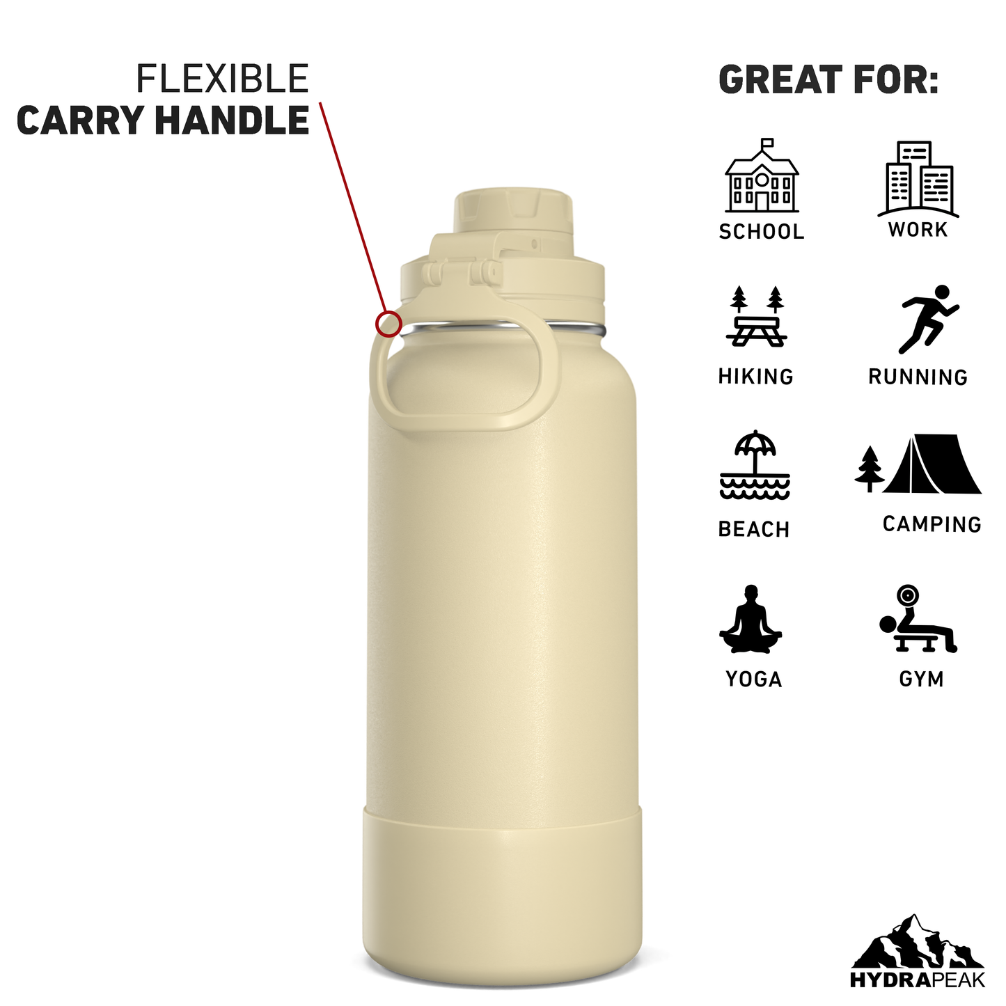32oz Insulated Water Bottles with Matching Chug Lid and Rubber Boot- Modern Cream