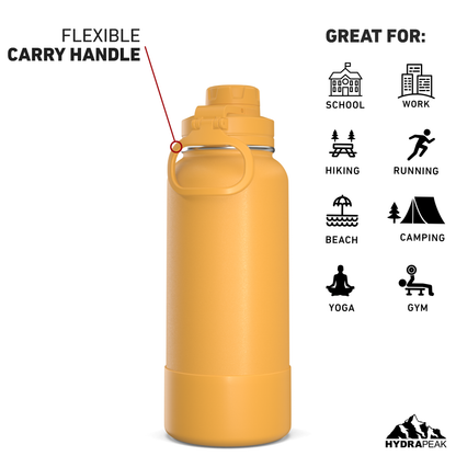 32oz Insulated Water Bottles with Matching Chug Lid and Rubber Boot- Tangerine