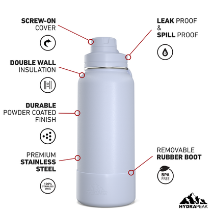 32oz Insulated Water Bottles with Matching Chug Lid and Rubber Boot - Ice