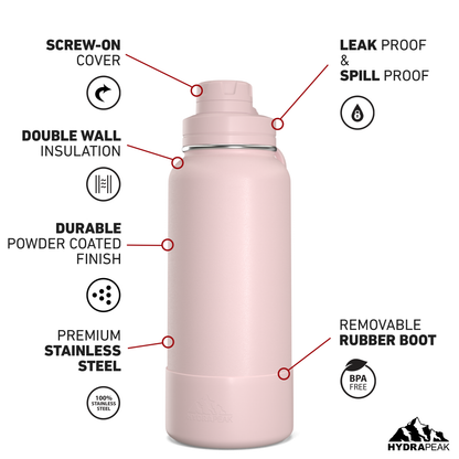32oz Insulated Water Bottles with Matching Chug Lid and Rubber Boot- Seashell