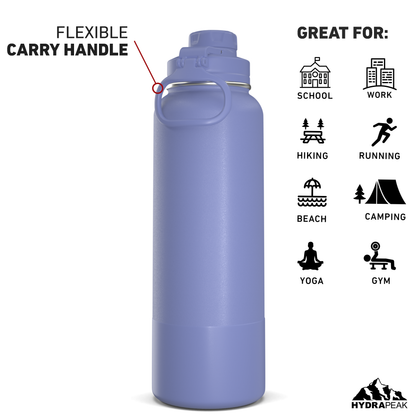 40oz Insulated Water Bottles with Matching Chug Lid and Rubber Boot - Iris