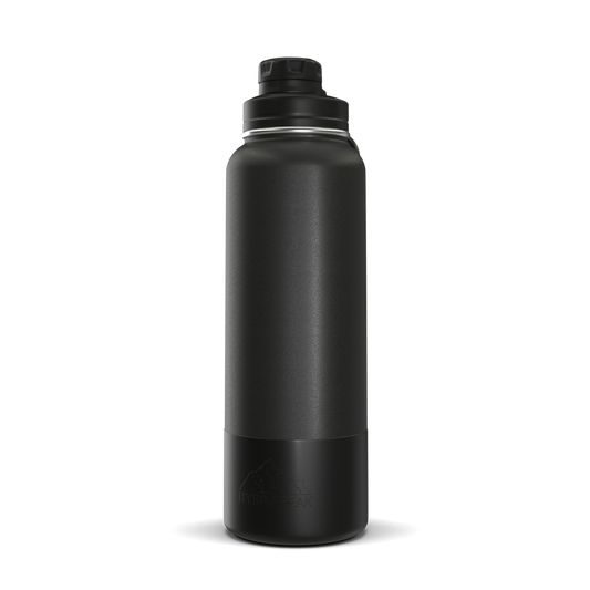 40oz Insulated Water Bottles with Matching Chug Lid and Rubber Boot- Black