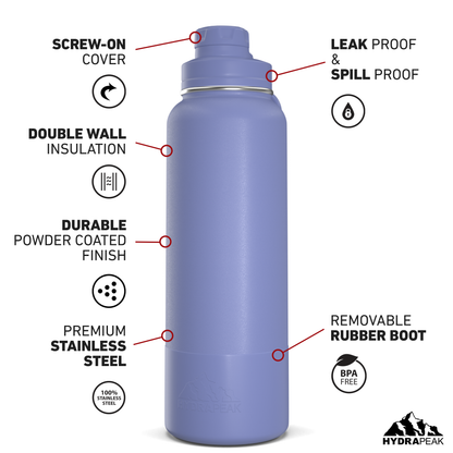 40oz Insulated Water Bottles with Matching Chug Lid and Rubber Boot - Iris