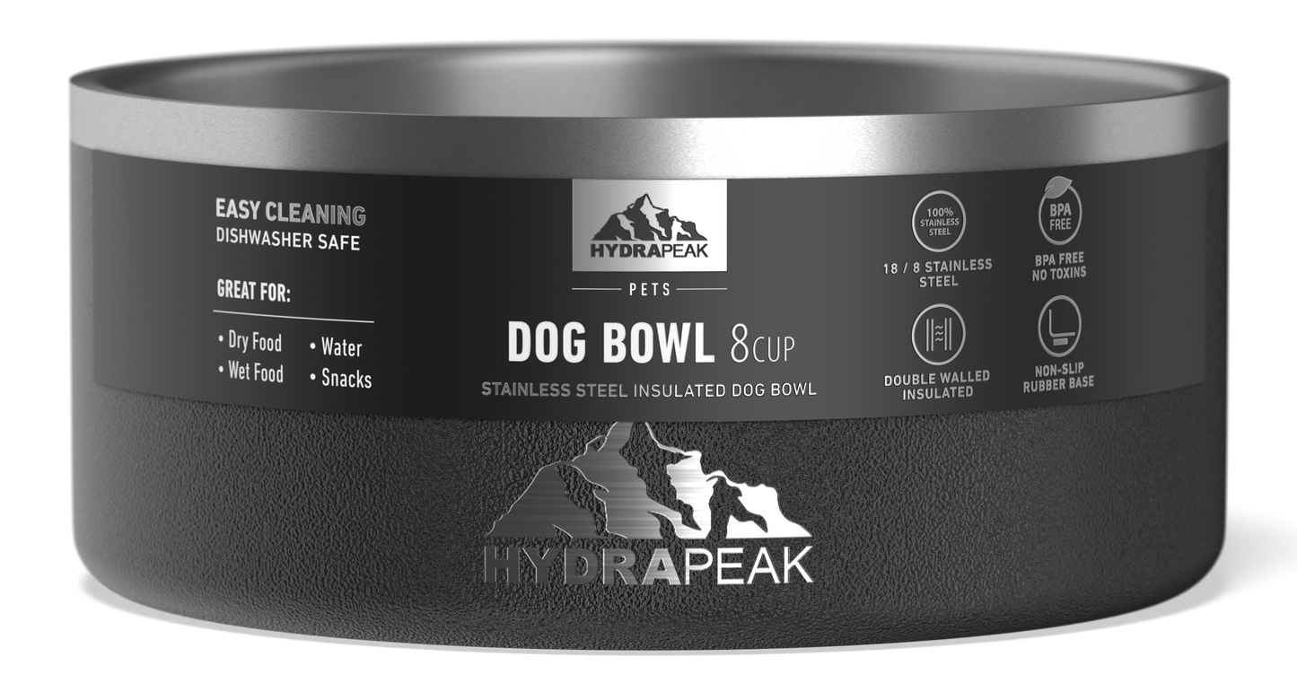 8 Cup Stainless Steel Dog Bowls for Water or Food - Black