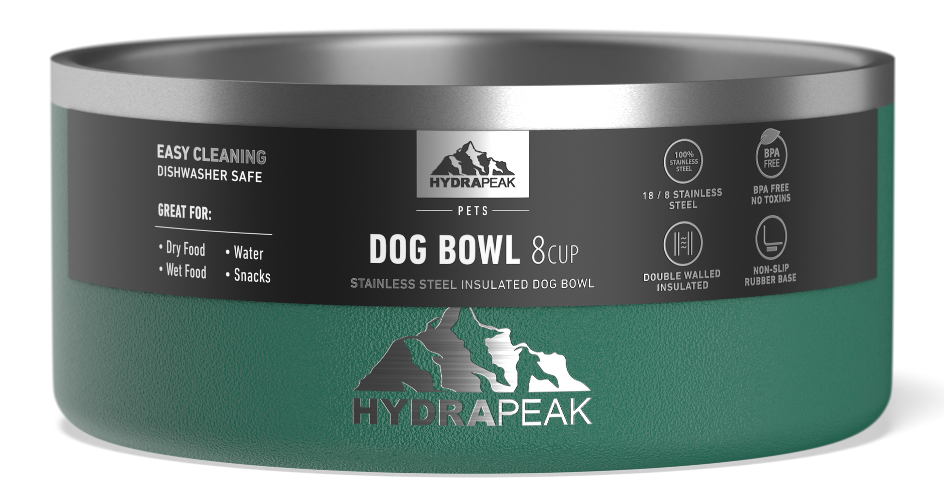 Hydrapeak Non Slip Stainless Steel Dog Bowl 8 Cup Forest