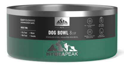 8 Cup Stainless Steel Dog Bowls for Water or Food- Forest