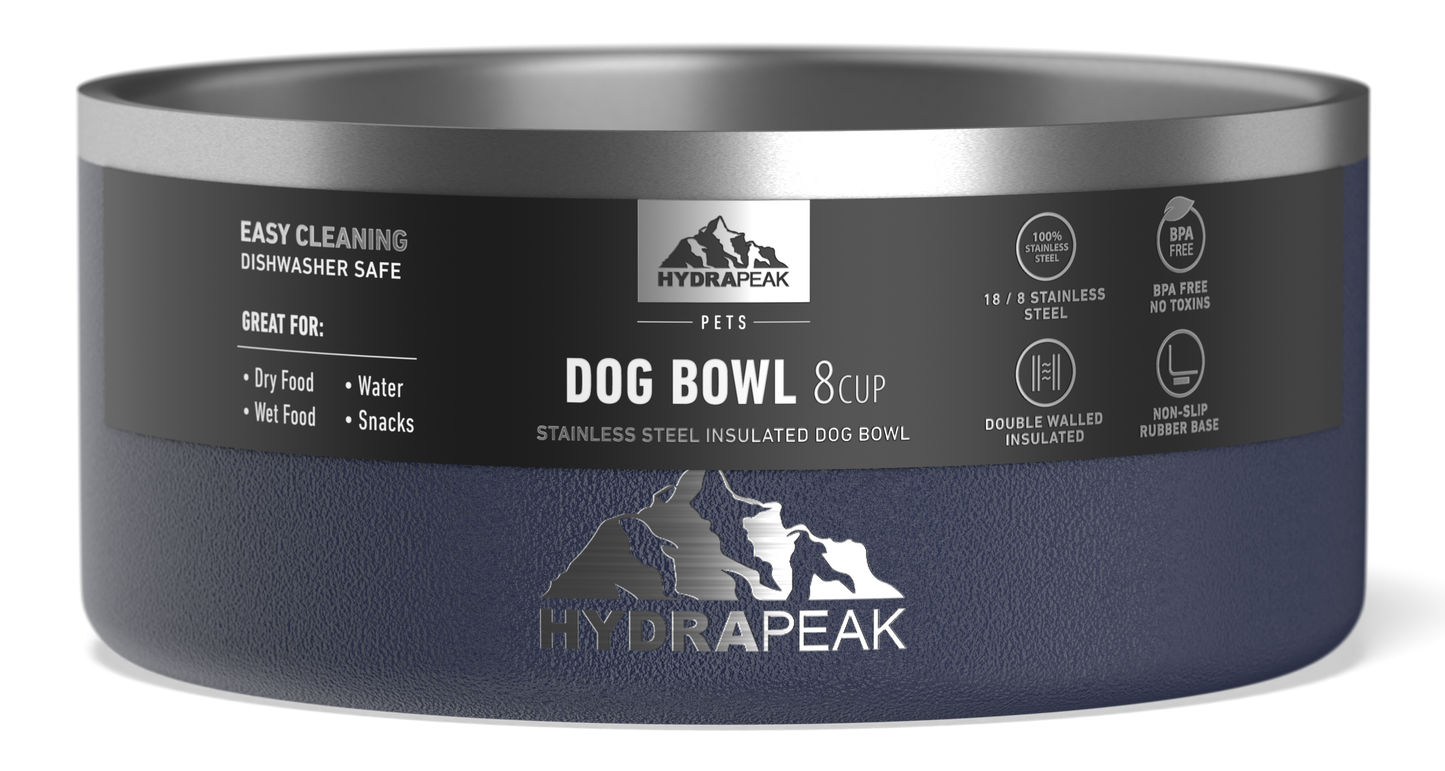 8 Cup Stainless Steel Dog Bowls for Water or Food - Navy