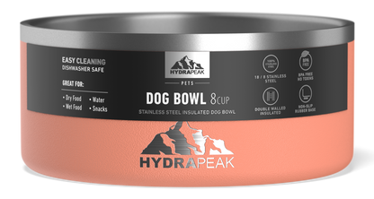 8 Cup Stainless Steel Dog Bowls for Water or Food- Peach