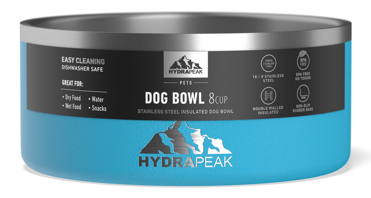 8 Cup Stainless Steel Dog Bowls for Water or Food - Sky