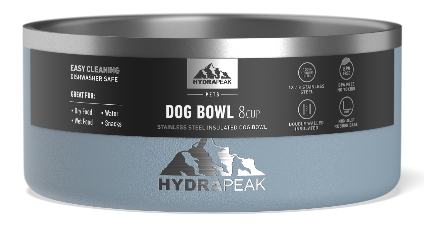 8 Cup Stainless Steel Dog Bowls for Water or Food- Storm