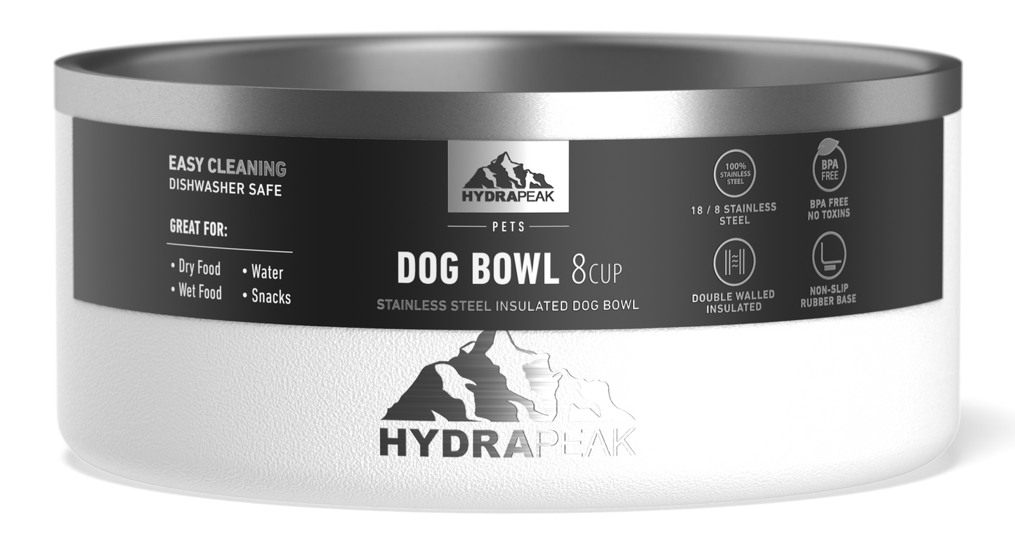 8 Cup Stainless Steel Dog Bowls for Water or Food- White