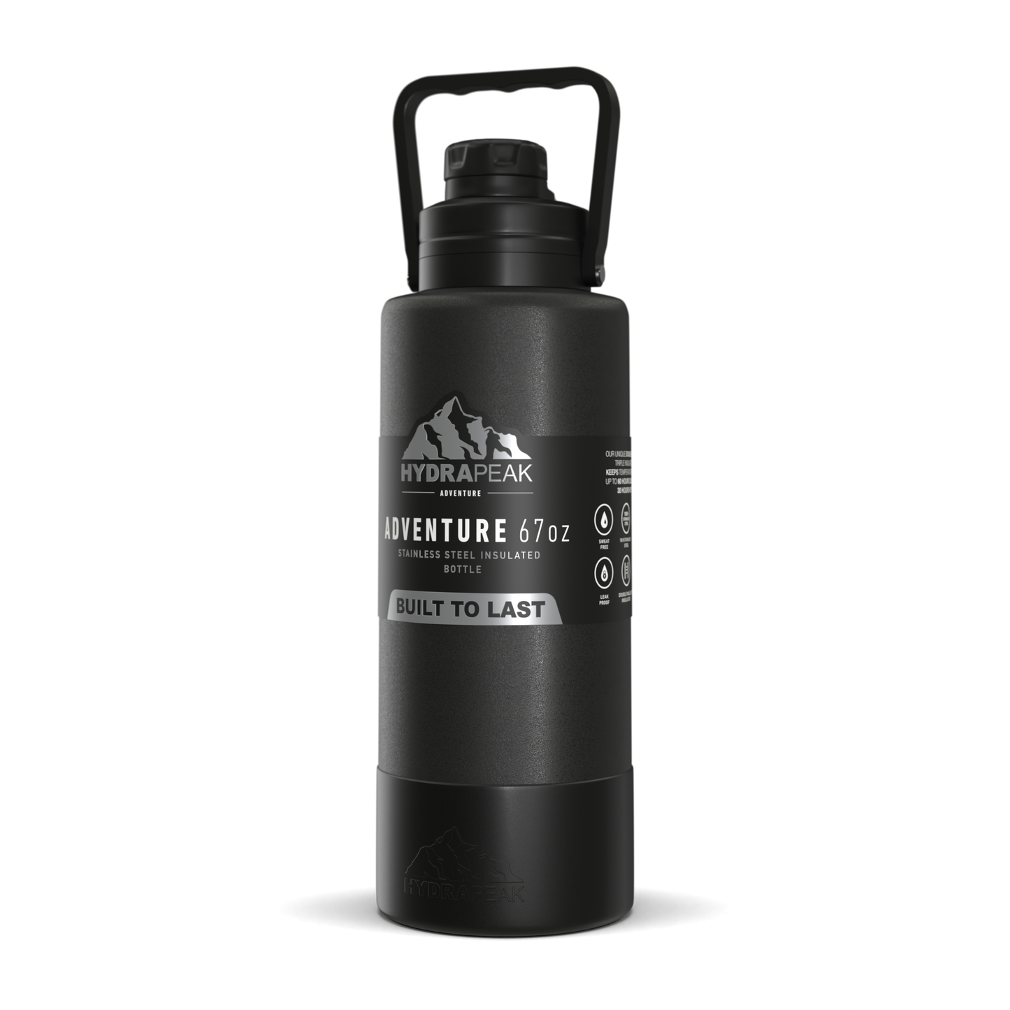 Adventure 67oz Insulated Water Bottle with Handle and Matching Rubber Boot- Black