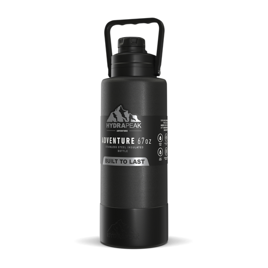 Adventure 67oz Insulated Water Bottle with Handle and Matching Rubber Boot- Black