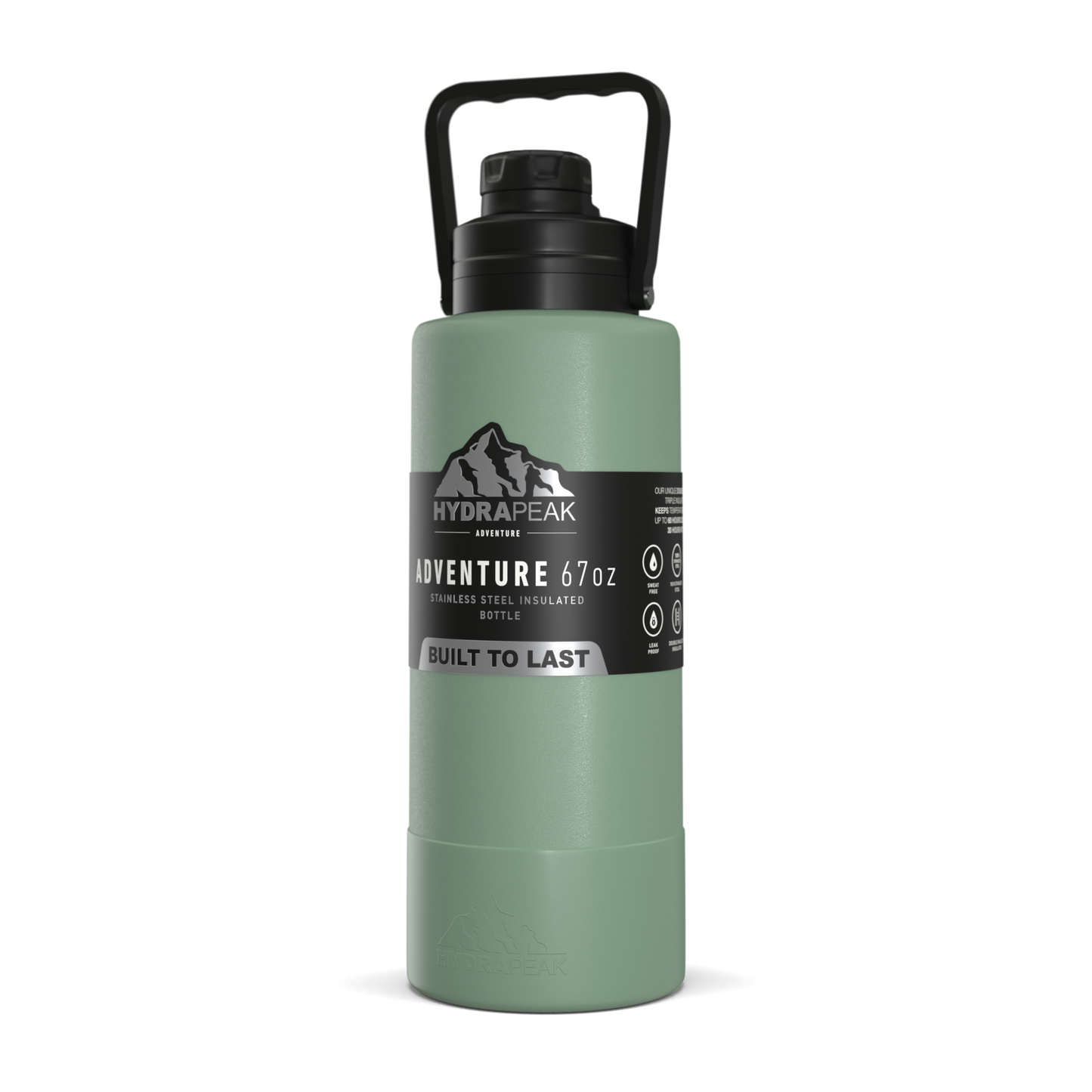 Adventure 67oz Insulated Water Bottle with Handle and Matching Rubber Boot- Sage