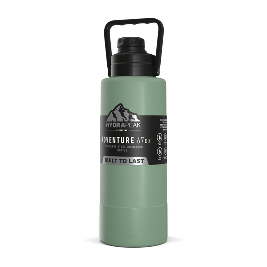 Adventure 67oz Insulated Water Bottle with Handle and Matching Rubber Boot- Sage