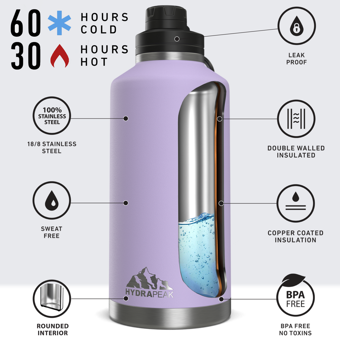 72oz Stainless Steel Insulated Water Bottle With Flexible Chug Lid- Lavender
