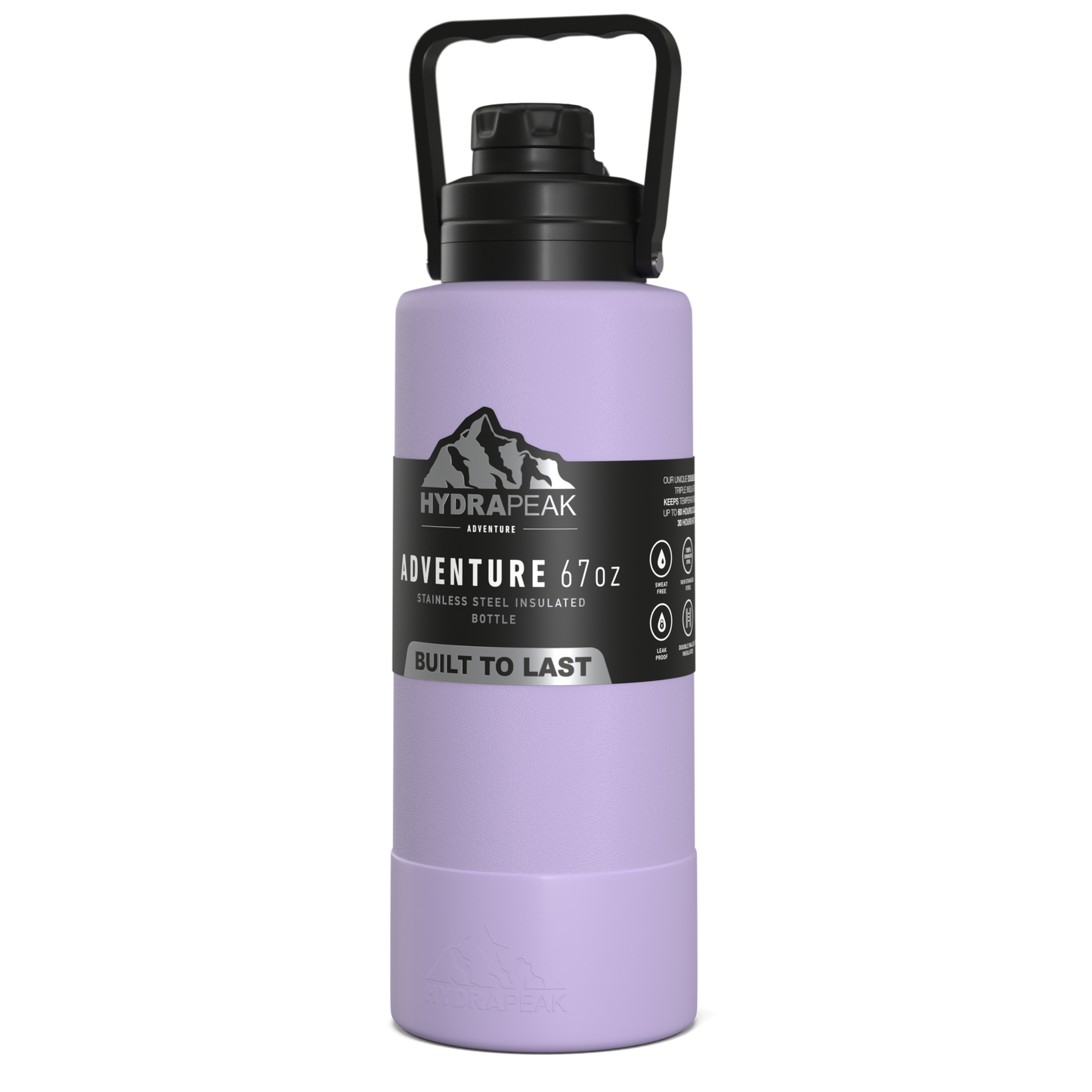 Adventure 67oz Insulated Water Bottle with Handle and Matching Rubber Boot- Lavender