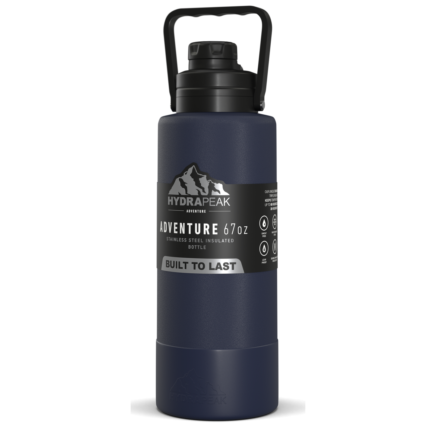 Adventure 67oz Insulated Water Bottle with Handle and Matching Rubber Boot - Navy