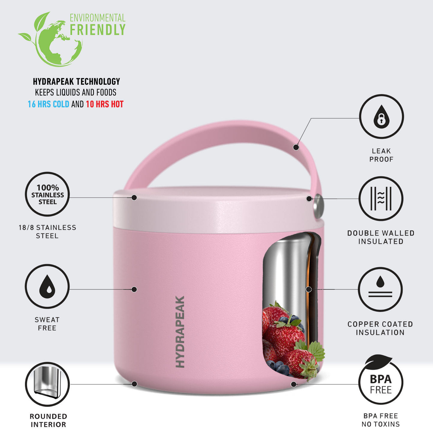 Foodie 18oz Stainless Steel Vacuum Insulated Thermos Food Jar- Pink