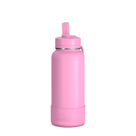32oz Insulated Water Bottles with Matching Straw Lid and Rubber Boot - Bubblegum